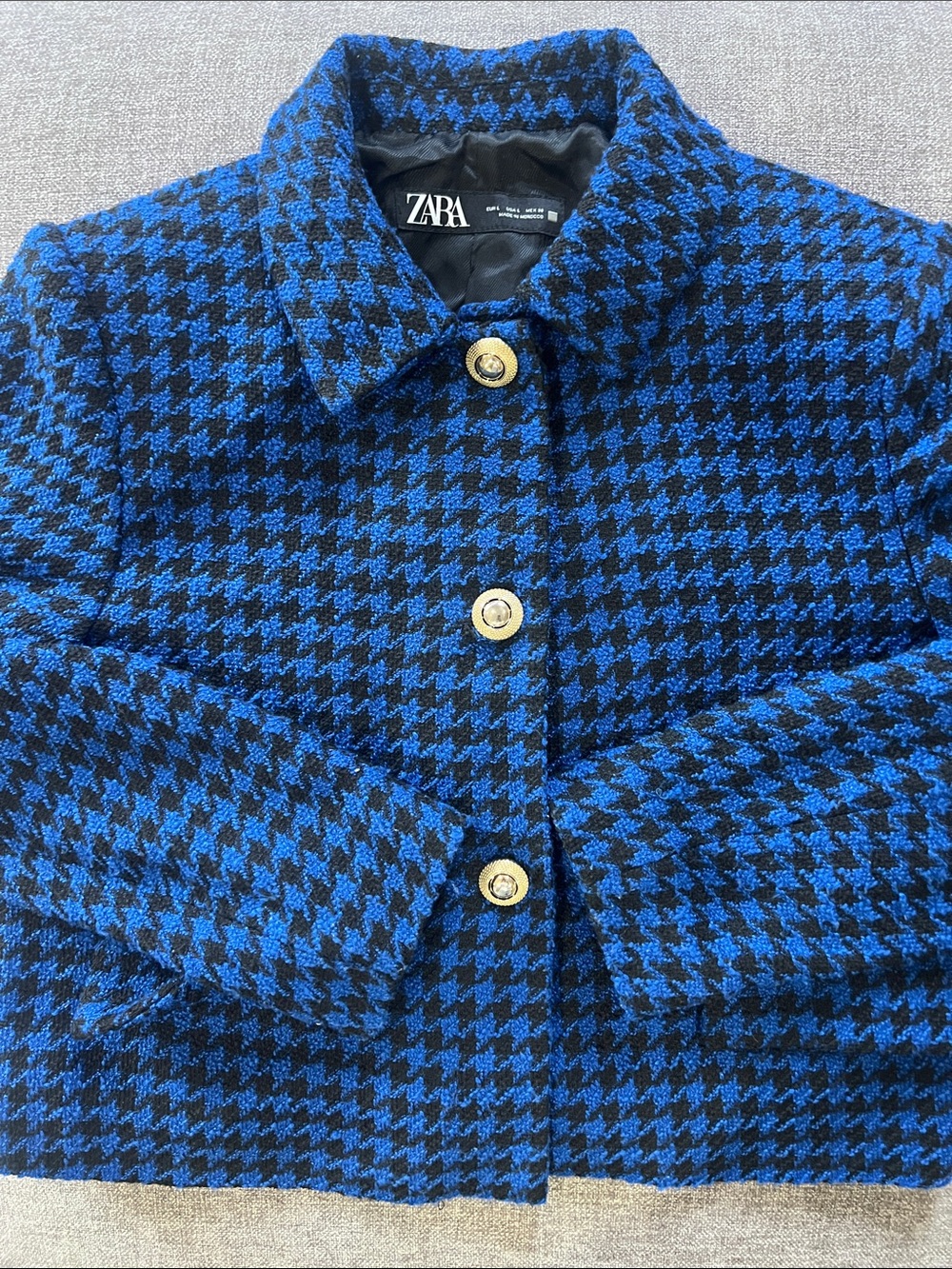 Zara Blue & Black Houndstooth Girls' Jacket with Gold Buttons